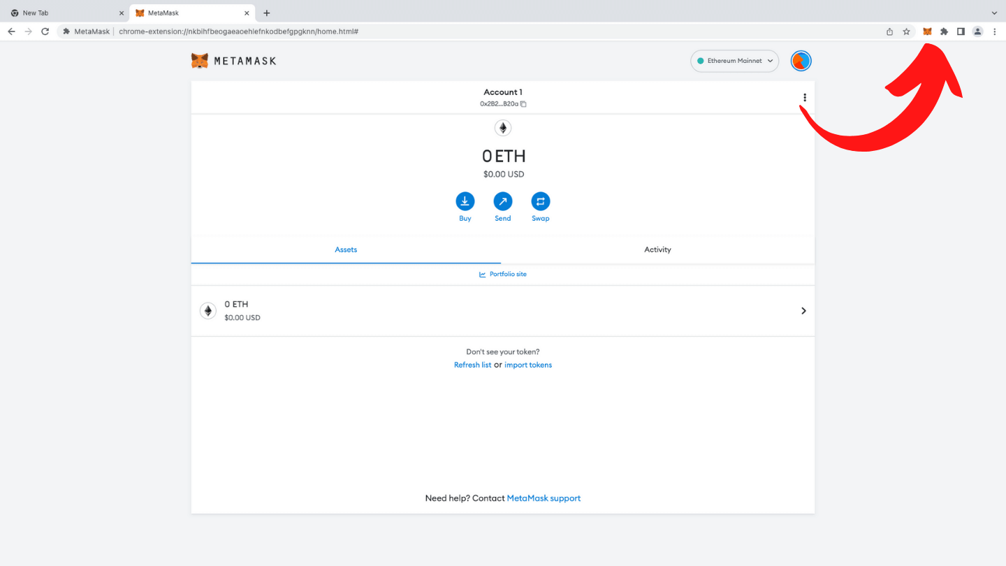click on the MetaMask extension in your browser