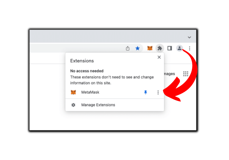 Click on the three dots near the MetaMask extension icon