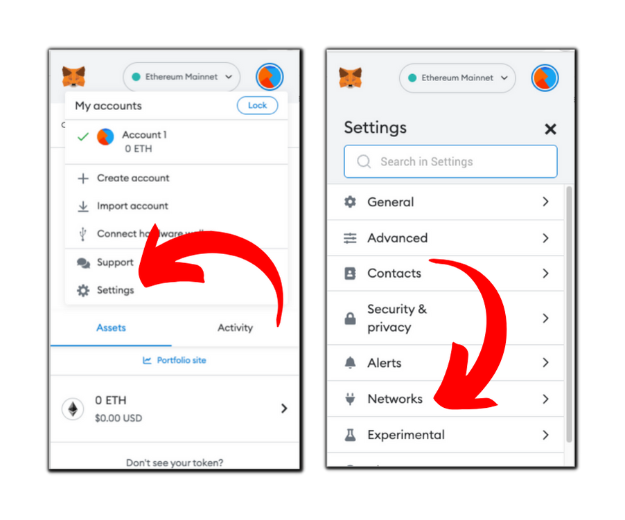 network settings in metamask