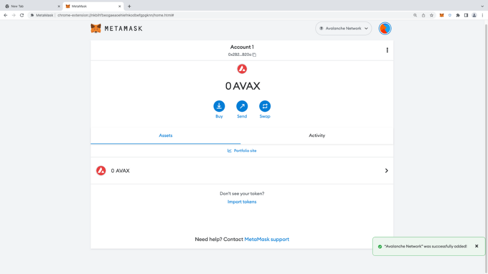 Avalanche network in Metamask