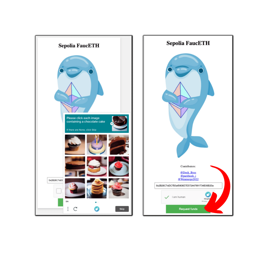 Verifying sepolia captcha to request funds