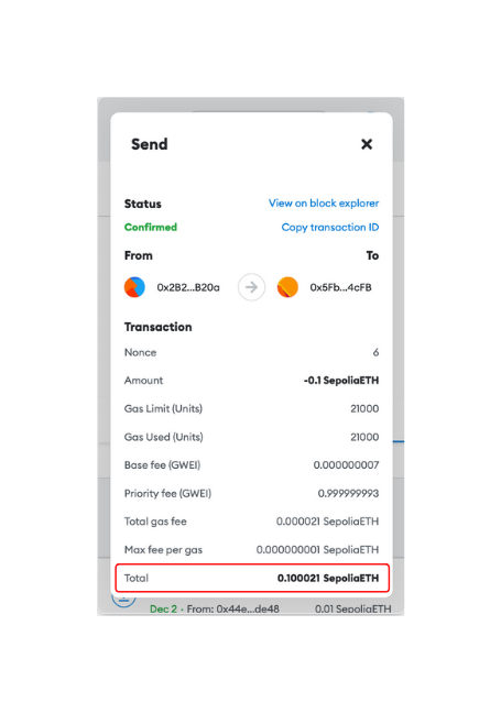 Total fees on MetaMask