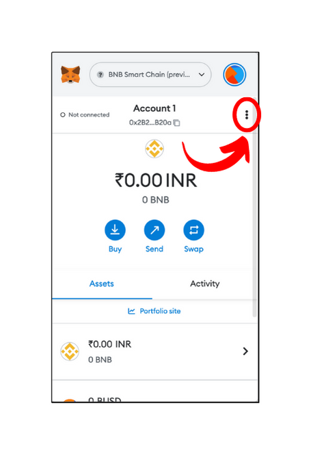Three vertical dots near public address in MetaMask