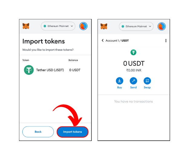 Imported custom token in MetaMask