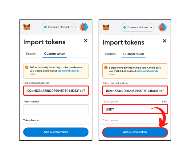 Added custom token in MetaMask