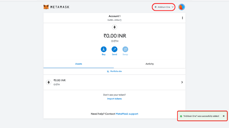 Successfully added Arbitrum in MetaMask