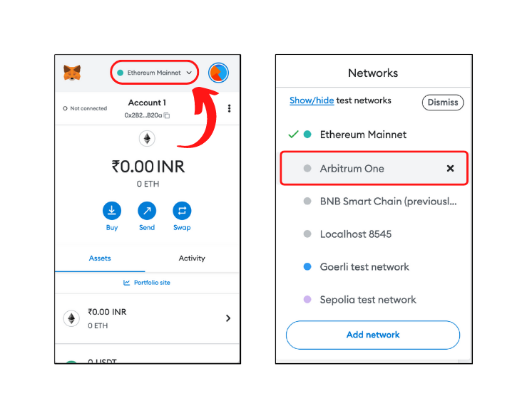 Switching to arbitrum in MetaMask