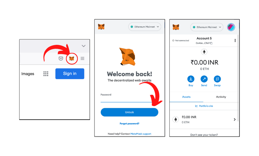 Opening MetaMask browser extension