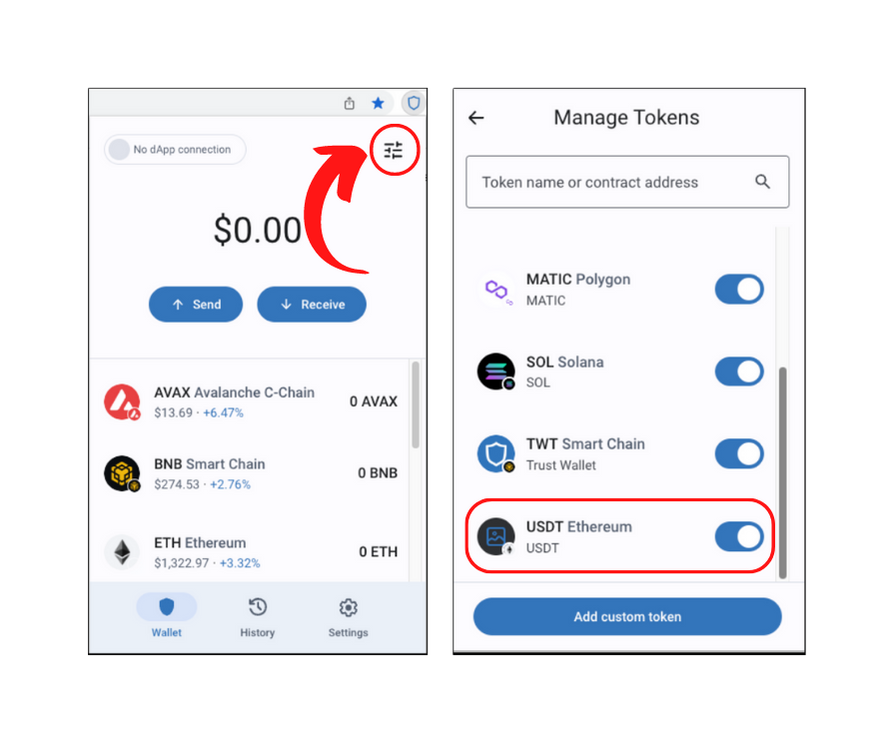 Removing the custom usdt token from trust wallet