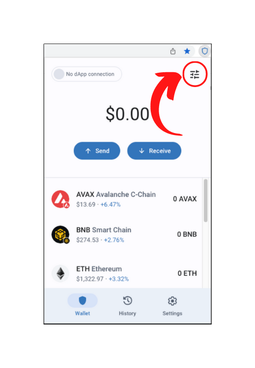 Settings icon in trust wallet