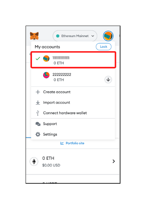 Active account in MetaMask