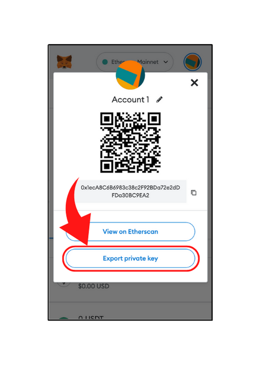 Export private key button in the metamask acccount settings