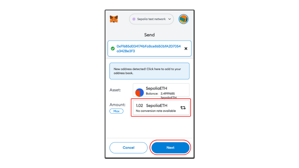 Entering the number of tokens to transfer in Metamask