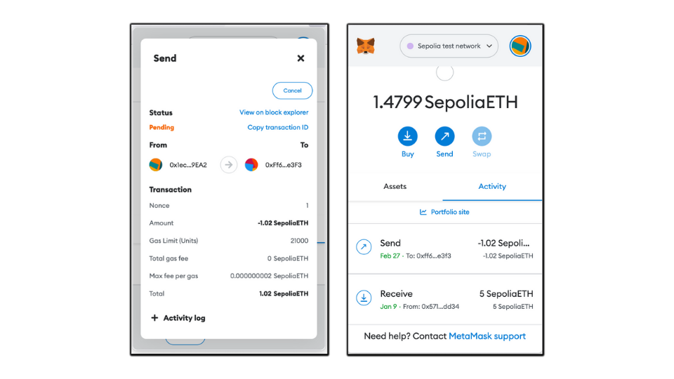 Tokens successfully transferred in Metamask